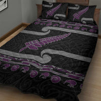New Zealand Christmas Quilt Bed Set Meri Kirihimete Silver Fern Knit Style Purple Color - Polynesian Pride