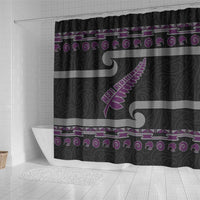 New Zealand Christmas Shower Curtain Meri Kirihimete Silver Fern Knit Style Purple Color - Polynesian Pride