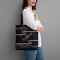 New Zealand Christmas Tote Bag Meri Kirihimete Silver Fern Knit Style Purple Color - Polynesian Pride