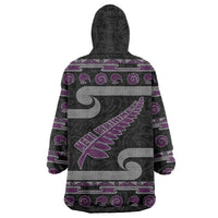 New Zealand Christmas Wearable Blanket Hoodie Meri Kirihimete Silver Fern Knit Style Purple Color - Polynesian Pride