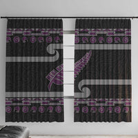 New Zealand Christmas Window Curtain Meri Kirihimete Silver Fern Knit Style Purple Color - Polynesian Pride