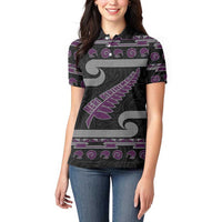 New Zealand Christmas Women Polo Shirt Meri Kirihimete Silver Fern Knit Style Purple Color - Polynesian Pride