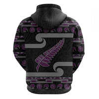 New Zealand Christmas Zip Hoodie Meri Kirihimete Silver Fern Knit Style Purple Color - Polynesian Pride