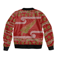 New Zealand Christmas Bomber Jacket Meri Kirihimete Silver Fern Knit Style Green Color - Polynesian Pride