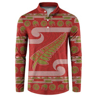 New Zealand Christmas Button Sweatshirt Meri Kirihimete Silver Fern Knit Style Green Color - Polynesian Pride