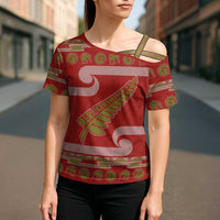 New Zealand Christmas Cross Shoulder Shirt Meri Kirihimete Silver Fern Knit Style Green Color - Polynesian Pride