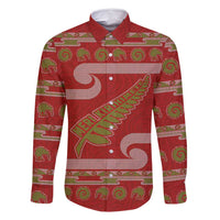 New Zealand Christmas Family Matching Long Sleeve Bodycon Dress and Hawaiian Shirt Meri Kirihimete Silver Fern Knit Style Green Color - Polynesian Pride