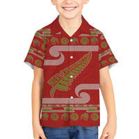 New Zealand Christmas Family Matching Tank Maxi Dress and Hawaiian Shirt Meri Kirihimete Silver Fern Knit Style Green Color - Polynesian Pride