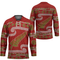 New Zealand Christmas Hockey Jersey Meri Kirihimete Silver Fern Knit Style Green Color - Polynesian Pride