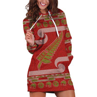 New Zealand Christmas Hoodie Dress Meri Kirihimete Silver Fern Knit Style Green Color - Polynesian Pride