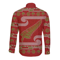 New Zealand Christmas Long Sleeve Button Shirt Meri Kirihimete Silver Fern Knit Style Green Color - Polynesian Pride