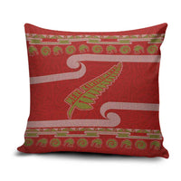 New Zealand Christmas Pillow Cover Meri Kirihimete Silver Fern Knit Style Green Color - Polynesian Pride