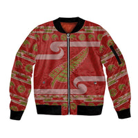 New Zealand Christmas Sleeve Zip Bomber Jacket Meri Kirihimete Silver Fern Knit Style Green Color - Polynesian Pride