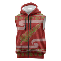 New Zealand Christmas Sleeveless Zip Hoodie Meri Kirihimete Silver Fern Knit Style Green Color - Polynesian Pride
