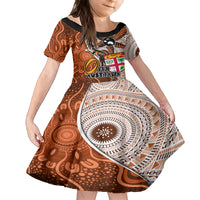 fiji-australia-rugby-kid-short-sleeve-dress-kangaroo-and-palm-tree-orange-tapa-pattern-mix-aboriginal