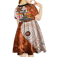 fiji-australia-rugby-kid-short-sleeve-dress-kangaroo-and-palm-tree-orange-tapa-pattern-mix-aboriginal