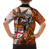 personalised-fiji-australia-rugby-family-matching-long-sleeve-bodycon-dress-and-hawaiian-shirt-kangaroo-and-palm-tree-orange-tapa-pattern-mix-aboriginal