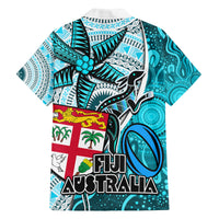 fiji-australia-rugby-family-matching-summer-maxi-dress-and-hawaiian-shirt-kangaroo-and-palm-tree-blue-tapa-pattern-mix-aboriginal