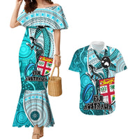 personalised-fiji-australia-rugby-couples-matching-mermaid-dress-and-hawaiian-shirt-kangaroo-and-palm-tree-blue-tapa-pattern-mix-aboriginal