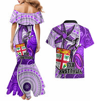 fiji-australia-rugby-couples-matching-mermaid-dress-and-hawaiian-shirt-kangaroo-and-palm-tree-purple-tapa-pattern-mix-aboriginal