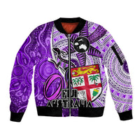 personalised-fiji-australia-rugby-sleeve-zip-bomber-jacket-kangaroo-and-palm-tree-purple-tapa-pattern-mix-aboriginal