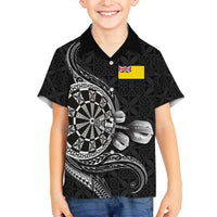 Personalised Niue Darts Masters Family Matching Off The Shoulder Long Sleeve Dress and Hawaiian Shirt Tribal Hiapo Dartboard - Polynesian Pride