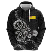 Personalised Niue Darts Masters Zip Hoodie Tribal Hiapo Dartboard - Polynesian Pride