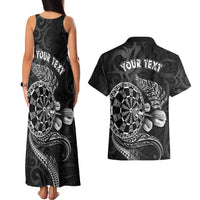 Personalised New Zealand Aotearoa Darts Masters Couples Matching Tank Maxi Dress and Hawaiian Shirt Tribal Silver Fern and Ta Moko Dartboard - Polynesian Pride