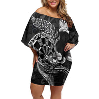 Personalised New Zealand Aotearoa Darts Masters Family Matching Off Shoulder Short Dress and Hawaiian Shirt Tribal Silver Fern and Ta Moko Dartboard - Polynesian Pride