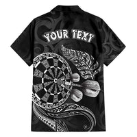 Personalised New Zealand Aotearoa Darts Masters Family Matching Short Sleeve Bodycon Dress and Hawaiian Shirt Tribal Silver Fern and Ta Moko Dartboard - Polynesian Pride