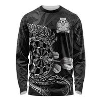 Personalised New Zealand Aotearoa Darts Masters Long Sleeve Shirt Tribal Silver Fern and Ta Moko Dartboard - Polynesian Pride