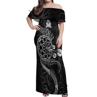 Personalised New Zealand Aotearoa Darts Masters Off Shoulder Maxi Dress Tribal Silver Fern and Ta Moko Dartboard - Polynesian Pride