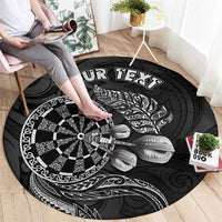 Personalised New Zealand Aotearoa Darts Masters Round Carpet Tribal Silver Fern and Ta Moko Dartboard - Polynesian Pride