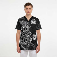 Personalised New Zealand Aotearoa Darts Masters Scrub Top Tribal Silver Fern and Ta Moko Dartboard - Polynesian Pride