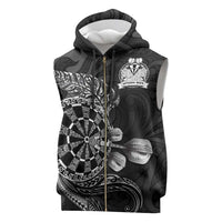 Personalised New Zealand Aotearoa Darts Masters Sleeveless Zip Hoodie Tribal Silver Fern and Ta Moko Dartboard - Polynesian Pride