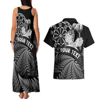 Personalised New Zealand Aotearoa Darts Masters Couples Matching Tank Maxi Dress and Hawaiian Shirt Silver Fern and Maori Spirit - Polynesian Pride
