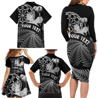 Personalised New Zealand Aotearoa Darts Masters Family Matching Long Sleeve Bodycon Dress and Hawaiian Shirt Silver Fern and Maori Spirit - Polynesian Pride