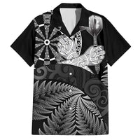 Personalised New Zealand Aotearoa Darts Masters Family Matching Off Shoulder Maxi Dress and Hawaiian Shirt Silver Fern and Maori Spirit - Polynesian Pride