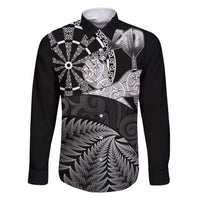 Personalised New Zealand Aotearoa Darts Masters Family Matching Off Shoulder Maxi Dress and Hawaiian Shirt Silver Fern and Maori Spirit - Polynesian Pride