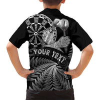 Personalised New Zealand Aotearoa Darts Masters Family Matching Off Shoulder Short Dress and Hawaiian Shirt Silver Fern and Maori Spirit - Polynesian Pride