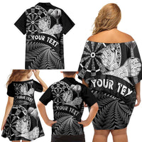 Personalised New Zealand Aotearoa Darts Masters Family Matching Off Shoulder Short Dress and Hawaiian Shirt Silver Fern and Maori Spirit - Polynesian Pride