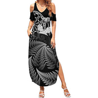 Personalised New Zealand Aotearoa Darts Masters Family Matching Summer Maxi Dress and Hawaiian Shirt Silver Fern and Maori Spirit - Polynesian Pride