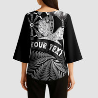 Personalised New Zealand Aotearoa Darts Masters Kimono Sleeve Blouse Silver Fern and Maori Spirit - Polynesian Pride