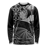 Personalised New Zealand Aotearoa Darts Masters Long Sleeve Shirt Silver Fern and Maori Spirit - Polynesian Pride