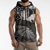 Personalised New Zealand Aotearoa Darts Masters Sleeveless Zip Hoodie Silver Fern and Maori Spirit - Polynesian Pride