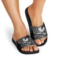 Personalised New Zealand Aotearoa Darts Masters Slide Sandals Silver Fern and Maori Spirit - Polynesian Pride