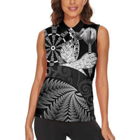 Personalised New Zealand Aotearoa Darts Masters Women Sleeveless Polo Shirt Silver Fern and Maori Spirit - Polynesian Pride
