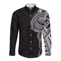 Traditional Polynesian Art Tattoos Long Sleeve Button Shirt Black Color - Polynesian Pride