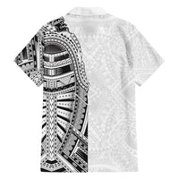 Traditional Polynesian Art Tattoos Family Matching Long Sleeve Bodycon Dress and Hawaiian Shirt White Color - Polynesian Pride