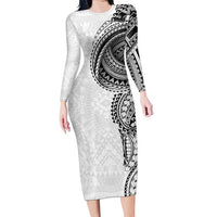 Traditional Polynesian Art Tattoos Family Matching Long Sleeve Bodycon Dress and Hawaiian Shirt White Color - Polynesian Pride
